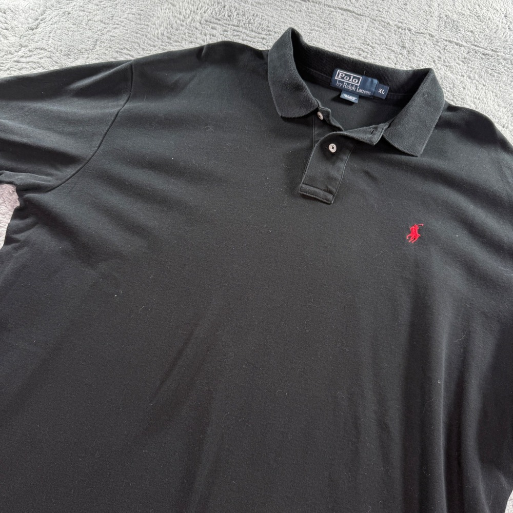 Polo Ralph Lauren Mens XL Black Short Sleeve Cotton Polo Shirt Red Pony Logo